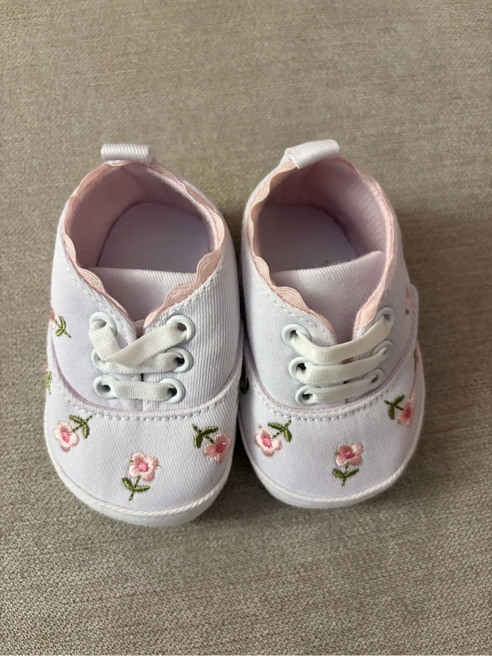 Baby Girl Pink Floral Embroidered Canvas Walkers